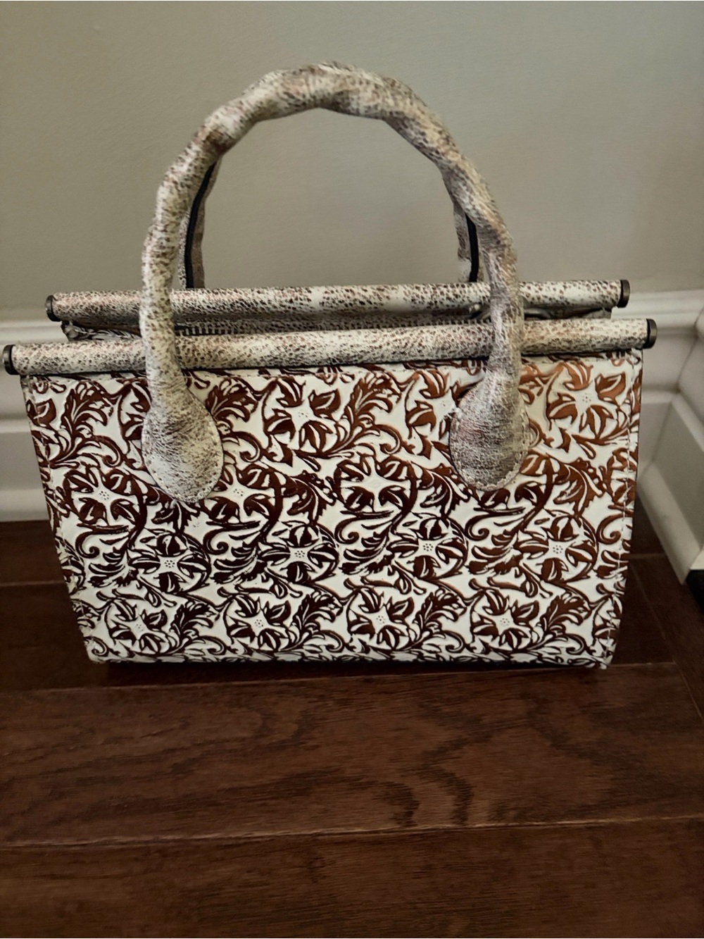 Patricia Nash Metallic Ivory/ Copper Textured Top-Handle Satchel/Crossbody